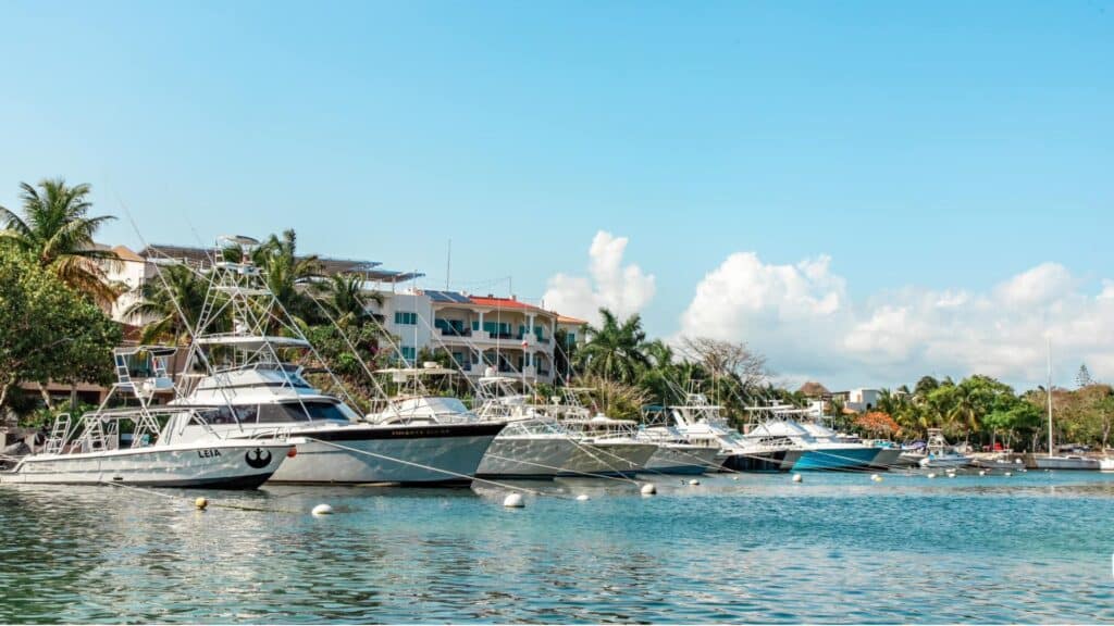 Yachts in the harbor in Puerto Aventuras